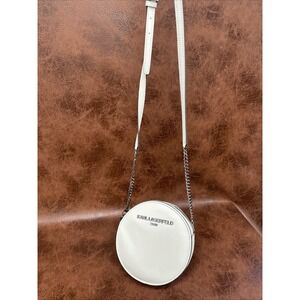 NWOT Karl Lagerfeld Paris Canteen Round Crossbody White Circle Pebbled Crossbody